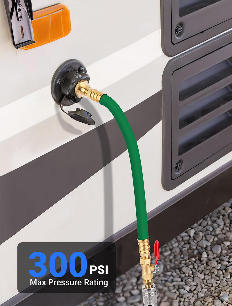 Brass RV Winterizing Kit with Schrader Valve Blow Out Plug, 17 Inch Garden Hose with 3/4" GHT Adaptor & 1/4" NPT Quick Connect Plug, Sprinkler Blowout Adapter for Camper, Travel Trailer