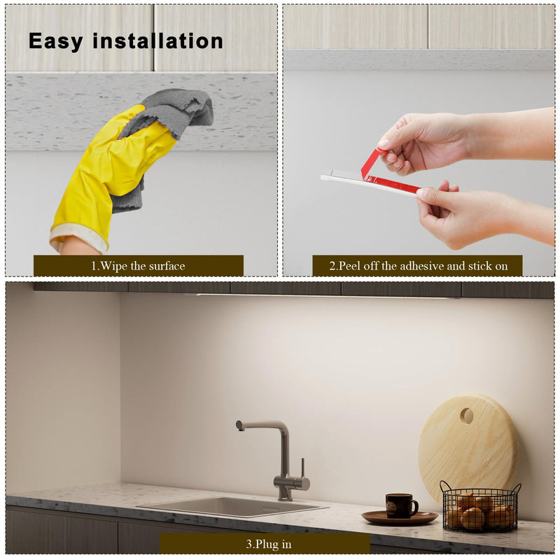 Under Cabinet Light with Hand Wave 40 inch 1090lm,2-Pack Under Cabinet Lighting Plug in,3 Colors Undercabinet Lights for Kitchen,Stick on LED Under Counter Lights for Cabinet,Desk,Shelf 2-Pack