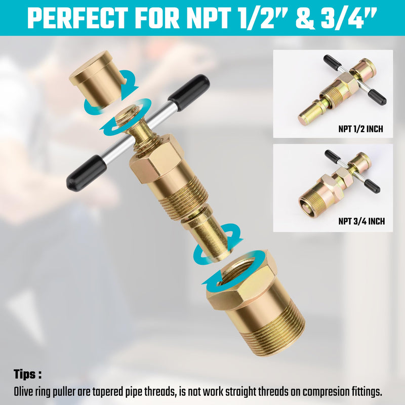 DURATECH Olive Remover Puller Tool, Compression Ring Removal Tool, for NPT 1/2 ” and 3/4 ”, Without Damage, Corrosion Resistance, Remove Nut and Ferrule of Pipe in Kitchen, Sinks, and Bathtubs