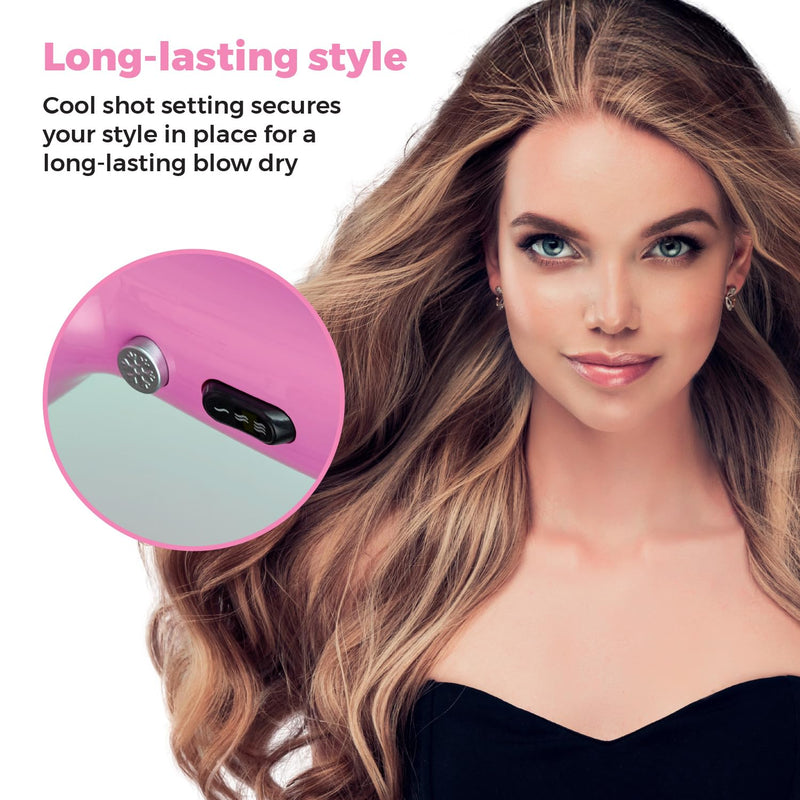 Carmen Hair Dryer with Concentrator Nozzle, Three Heat Settings, 2 Speed Settings, 2200W, Pink, C81247PNK
