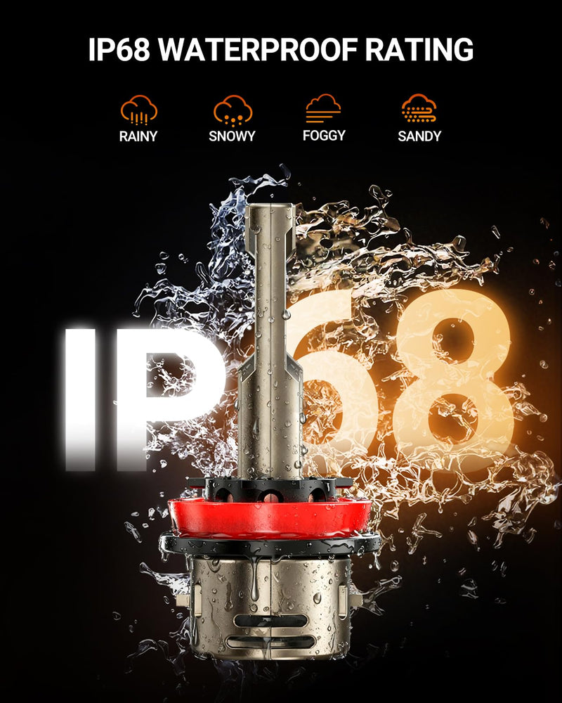 SEALIGHT H11 Light Bulb，1000% Super Brighter than Halogen, 6500K White Built-in Driver, H9/H8/H11 LED Bulbs 360° Adjustable Plug-N-Play, 70000Hrs Lifespan IP68 Waterproof, Pack of 2 L2S H11