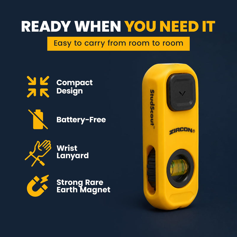 Zircon® StudScout™ Magnetic Stud Finder Wall Scanner 2-Pack, Battery-Free Wall Stud Locator with Built-in Level, Marking Button, Magnet and Lanyard for Wood and Metal Studs Behind Drywall