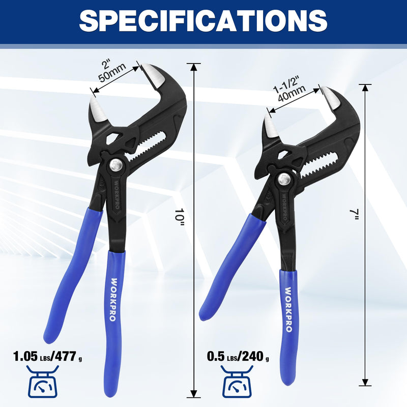 WORKPRO Pliers Wrench Set, 7 & 10-Inch CR-V Construction Wrench Pliers, Adjustable Parallel Smooth Jaw Pliers, Black Finish, Groove Lock Mechanism