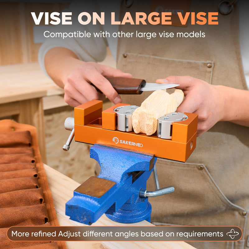 SakerNeo Fractal Vise, Mini Vise Clamp, Self-Adjusting Drill Press Bench Vice, CNC-Machined Aluminum Alloy Jaw Clamp for Irregular Shapes on Home Improvement, Workbench, DIY, Woodwork (Orange) Orange