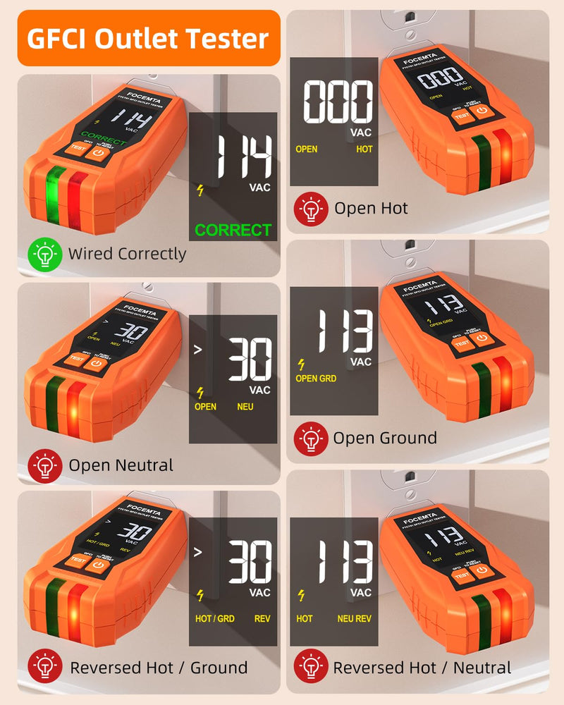 Circuit Breaker Finder & GFCI Outlet Tester with Digital LCD Display, 90-135V Electrical Circuit Tracer Tool for Electricians/DIY – Lightweight (Includes Batteries & Carrying Case) Orange