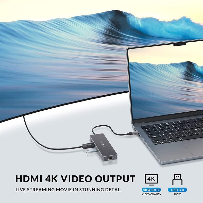 USB C Docking Station, Laptop Docking Station 10 in 1 with Ethernet 1000M, USB C Hub HDMI, PD 100W, TF/SD Reader, USB C 3.0, 4 USB A for MacBook Pro/Air, Surface, iPad, Cable Length: 7.87in PD, HDMI, USB-A, SD, TF, USB-C, RJ45 Black
