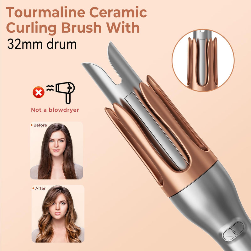 Hair Curler, Portable Automatic Curling Iron with Anti-Scald Design, 30s Fast Heat, 3 Temp Settings, 32mm Tourmaline Ceramic Barrel, 60 Min Auto Shut-Off