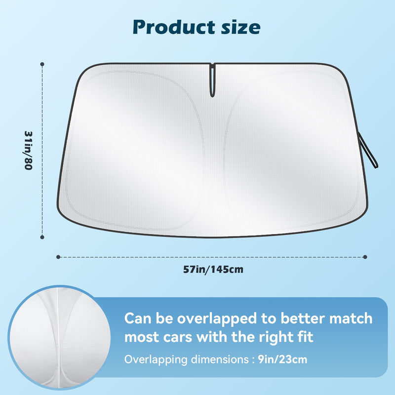 Car Windshield Sun Shade, 300T Thickened Car Window Shades Heat Reflective Interior Cool, Universal Fit for Most Cars SUVs Trucks, Foldable & Portable Design (L (57" × 31")) L (57" × 31")