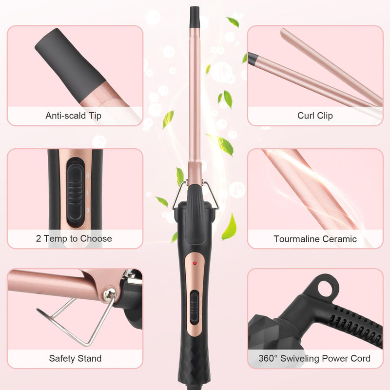 JAETON Curling Wand 9MM, Thin Curling Iron, Create Tight Curls Black