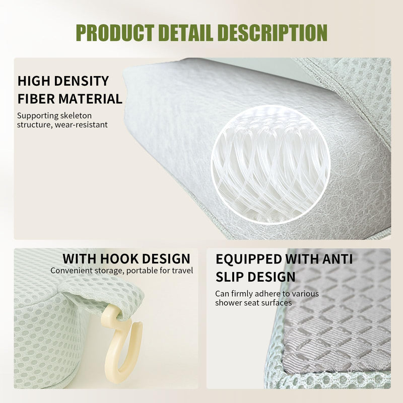 Shower Seat Cushion,Thickened Shower Chair Cushion 4D Air Fiber Material,Machine Washable and Fast Drying Suitable for Shower Seats Bathtub Baths, Poolside Scenes，Light Gray Light Gray