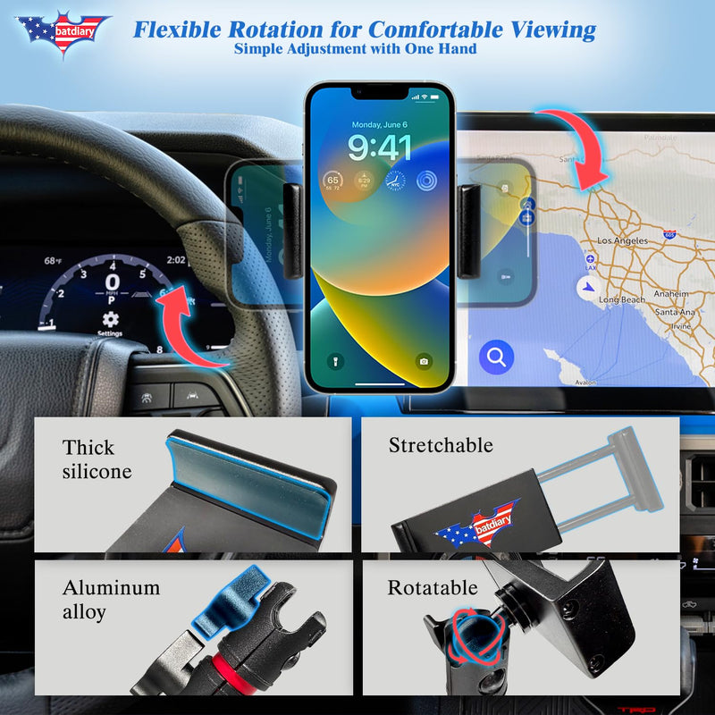 2026 Tacoma Start Button Phone Mount for Toyota Tacoma 2024-2026 | 4Runner 2025 Accessories | Aluminum Telescopic Phone Holder |Thick Case Friendly Car Mount for iPhone 16/15 Pro Max, Galaxy S24