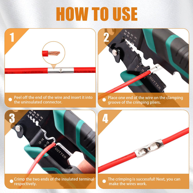 mankk 284PCS Non Insulated Butt Connectors Kit with Crimping Tool 26-6 Gauge Tinned Red Copper Butt Connector Uninsulated Butt Connector Wire Crimp Connectors 284PCS 26-6AWG+Tool Kit-Non Insulated
