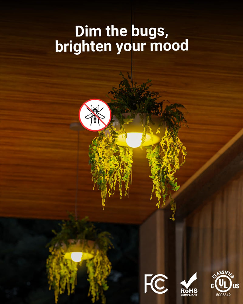 Sunco 6 Pack Yellow Light Bulbs Outdoor A19, LED Bug Lights for Outside Dusk to Dawn, 480 LM, 9W, 2000K Amber Glow, Auto On/Off Photocell Sensor, E26 Base, for Porch Patio Deck Backyard UL 6 Count (Pack of 1) Yellow 2k