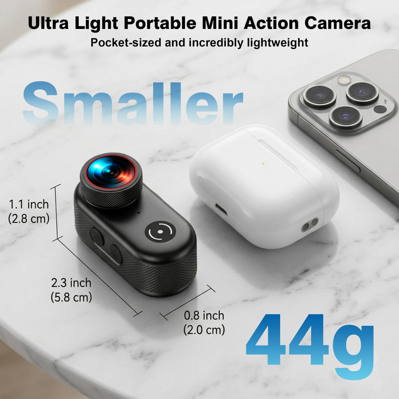 4K Mini Action Camera WiFi, Magnetic Wearable POV Body Camera with Audio | Thumb-Size 1.47" Screen, Hands-Free Recording, IP65 Waterproof, 150min Rec, 150° Lens for Cycling, Helmet & Outdoor Vlog