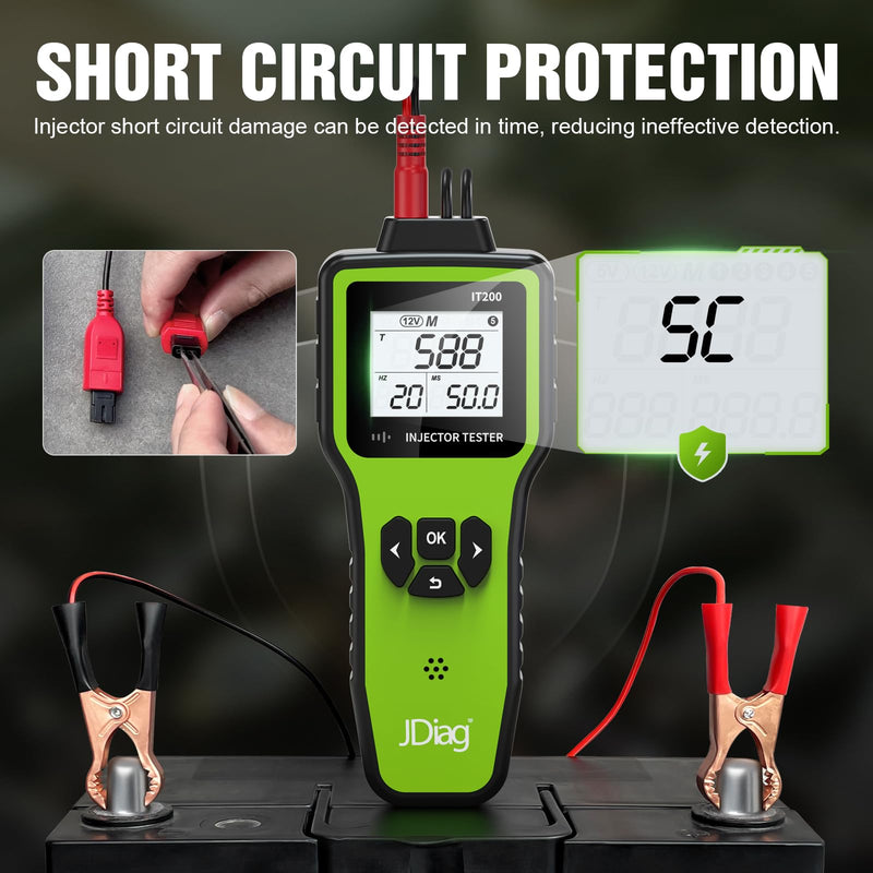 JDIAG Universal Fuel Injector Tester Cleaner Kit - 4 Preset & 1 Custom Mode, Test 2 Injectors Simultaneously, DIY Cleaning Tools with Dedicated Fuel Injector Connectors, 12V/5V Output Power
