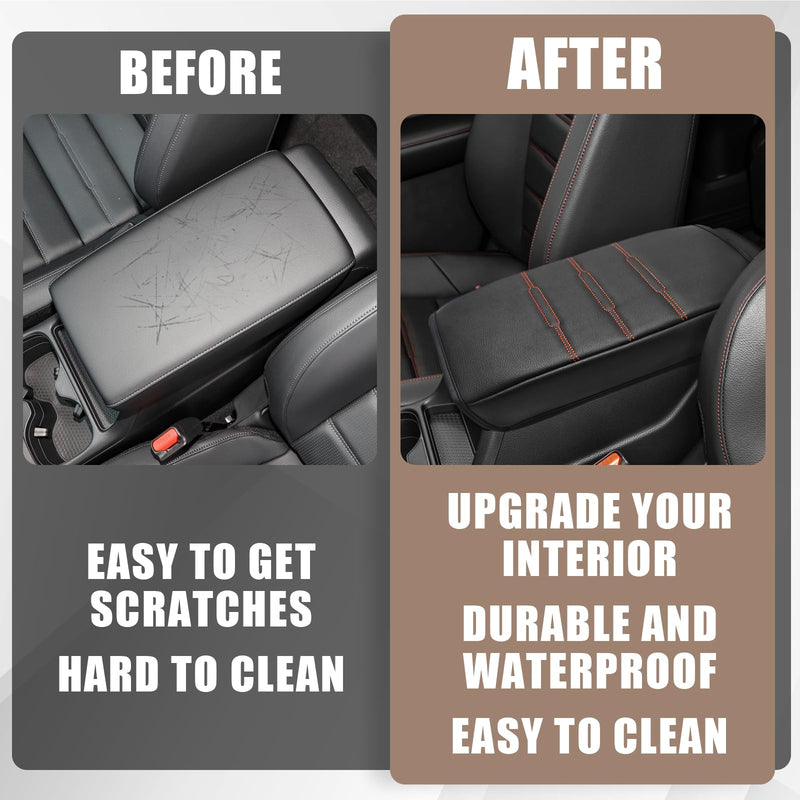 Muslogy Center Console Cover Compatible with 2023+ 2025 2026 Honda CR-V Accessories CRV Hybrid LX EX EX-L Sport Touring Armrest Cover Lid Cushion Protector Vegan Leather Extra Soft(Black/Orange Trim) 11) 23+ |CR-V| Black/Orange Stitching, Regular