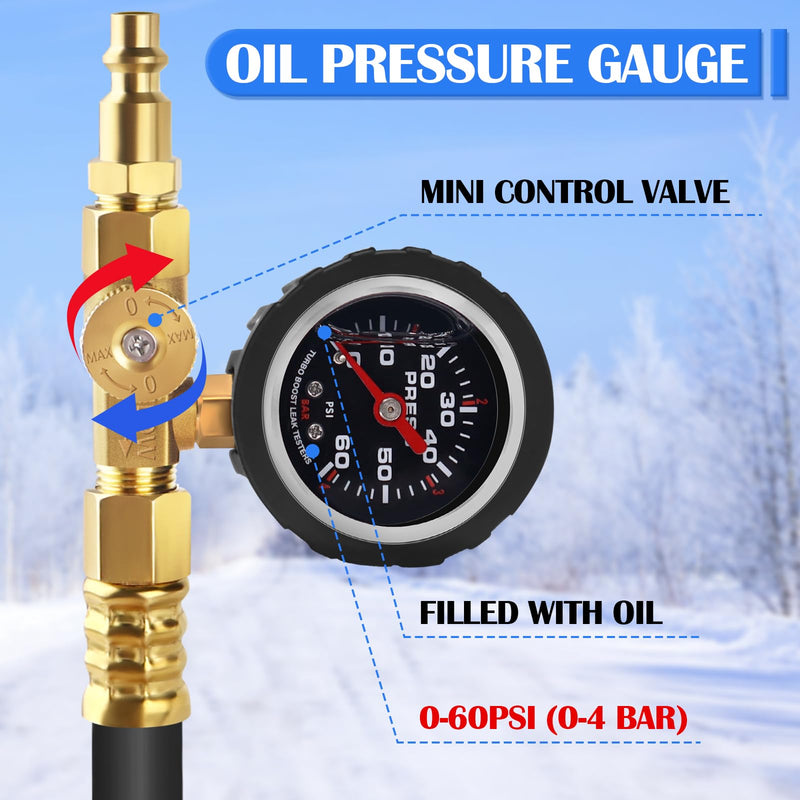 Boltigen Upgraded RV Winterizing Kit, 17'' RV Winterizing Hose with Oil Pressure Gauge & Control Valve, Air Compressor Sprinkler Blowout Adapter Kit, for RV, Camper, Boat, Travel Trailer, Garden Hose Black