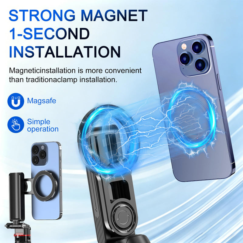 Mini Magnetic Quadrapod Selfie Stick for Phone with Carabiner & Remote | Extendable, Pocket-Sized & Lightweight. Bluetooth Remote with Zoom. Compatible with iPhone. Great for Travel, Vlog & Selfie.
