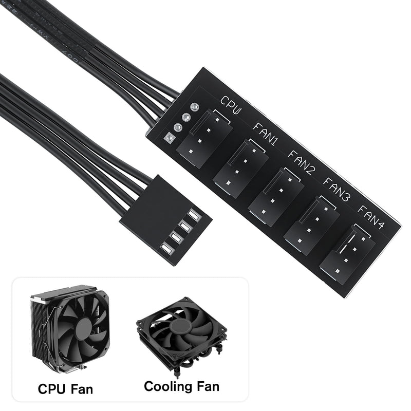 PWM Fan Splitter Hub Compatible 3PIN/4PIN 2 Pack 1 to 5 Splitter | Fan Splitter Cable Compatible Extension Cord for Computer 4-Pin and 3-Pin PC Durable Wire for Desktop Computer Cooling