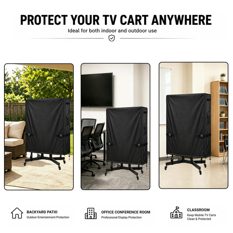 Outdoor TV Cart Cover, 48”L × 15.7”W × 57”H, Fits Most 45–50 Inch Rolling TV Stands, Heavy Duty Waterproof Oxford Cover with Dual Waterproof Zippers, 4 Windproof Buckle Straps & Drawstring 48"L × 15.7"W × 57"H