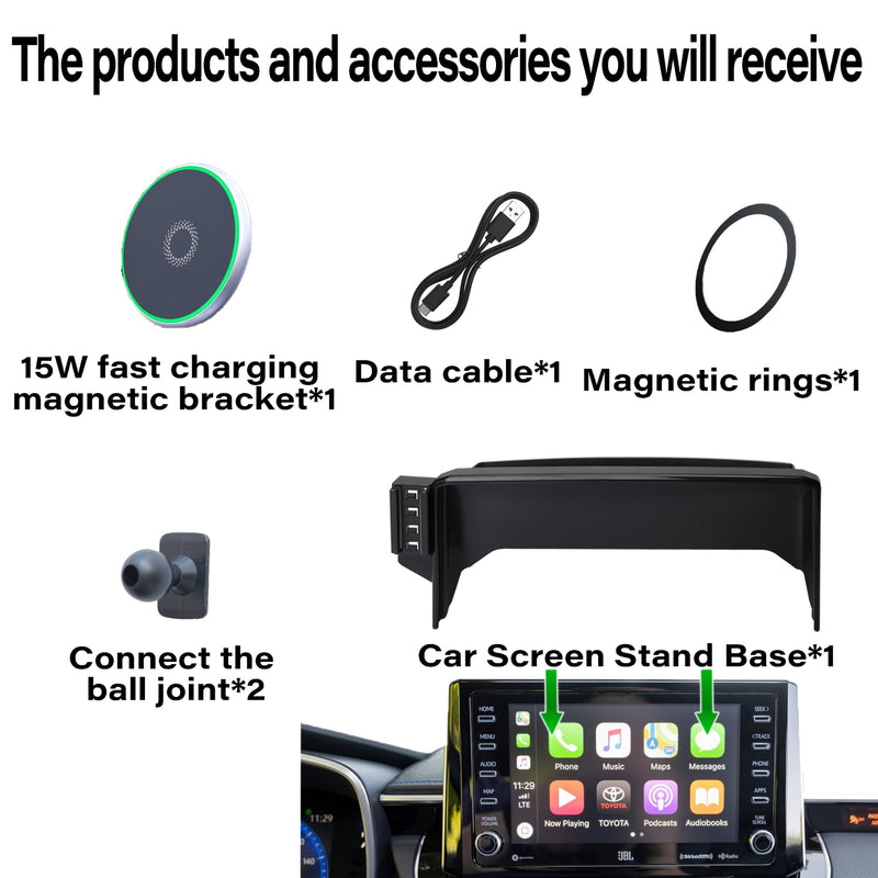 Wireless Charger Car Phone Holder for Toyota Corolla 2019-2026 / Corolla Cross 2022-2026 Accessories Apply to 8 Inch Screen Fixed Clip, 360° Rotation Cell Phone Mount