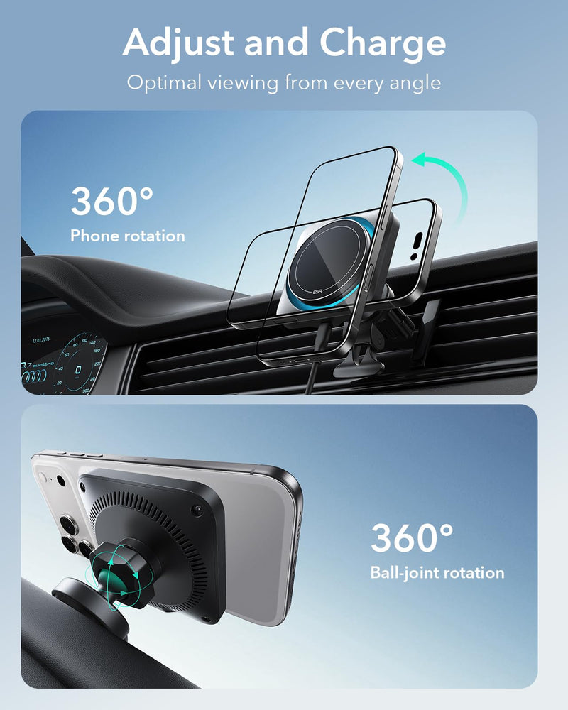 ESR for MagSafe Car Mount Charger 15W with CryoBoost for iPhone 17-12 | Phone Cooling Magnetic Wireless Car Charger, Air Vent & Dashboard Mount, Fast Charger for, S26/S25, Pixel 10
