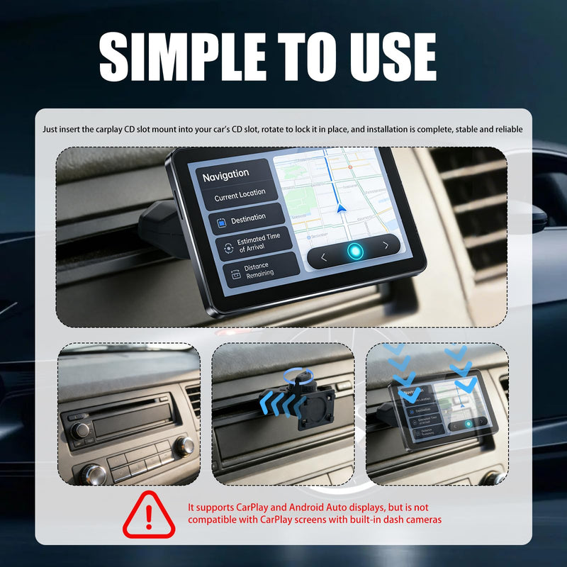 Adjustable CD Mount for Carplay Screen,360° Rotation CD Slot Mount for Carplay Screen with 17mm Ball Mounts Socket,Durable CDs Carplays Mounts Compatible with Car Monitors
