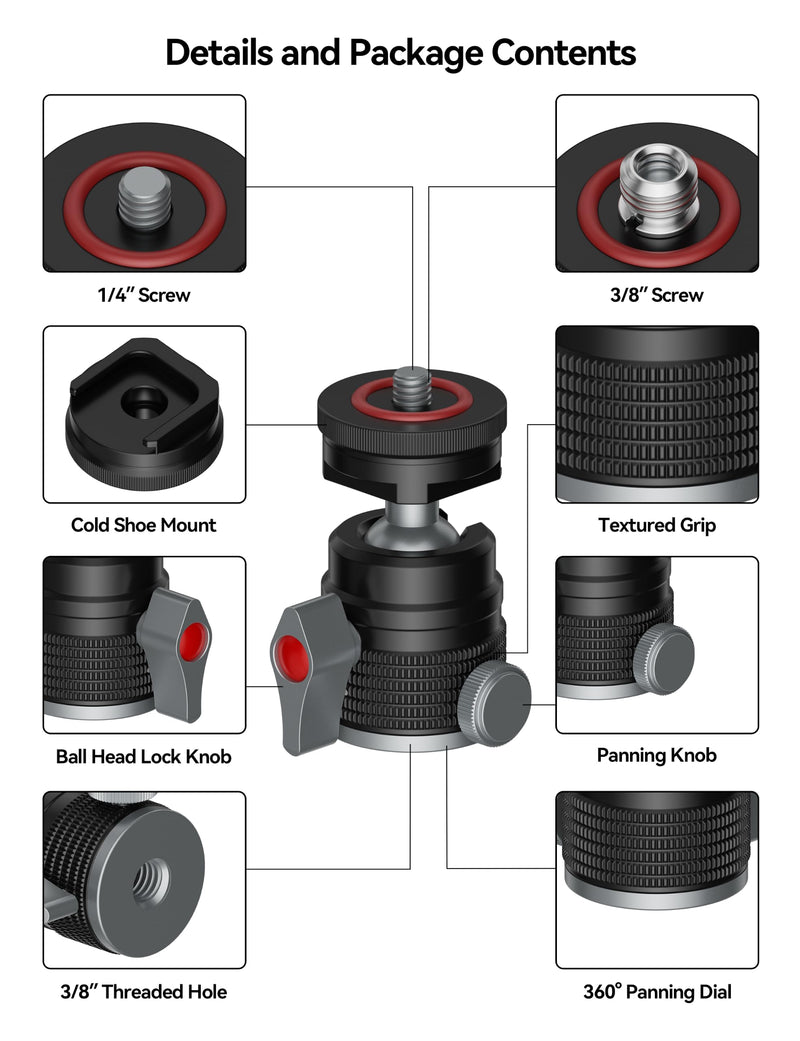 IFOOTAGE Mini Ball T31D Head,65mm Camera Monopod Head,Metal Tripod Heads | 360° Rotation for Panoramic Shooting,90° & 360° Flexible Ball Head,1/4" Screw and Cold Shoe Mount,Max.PayLoad 11lb