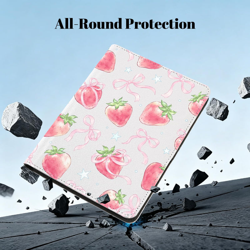 Cute Strawberry Case for 7" Kindle Paperwhite 12th Gen | with Hand Strap|Slim Foldable Stand|PU Protective Cover Case|with Auto Wake/Sleep|for Women Girls Strawberry A/White 7"KPW 12th Gen 2024