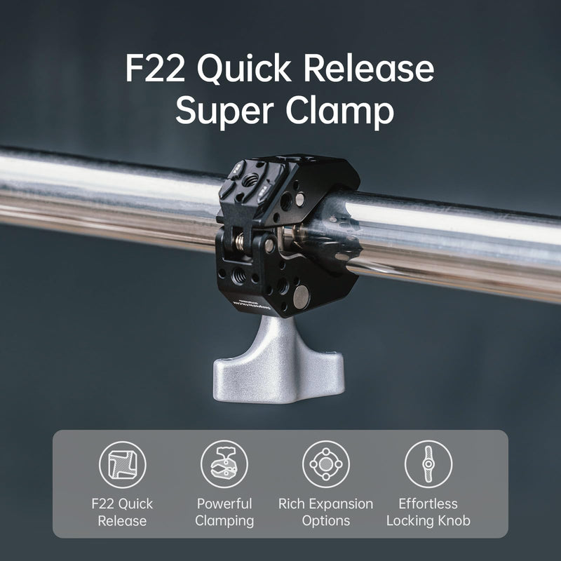 FALCAM F22 Quick Release Super Clamp for Magic Arm, Heavy Duty Aluminum | 5kg Load Capacity, 15–58mm Tube & 0–50mm Flat Surface, 1/4" & 3/8" Thread, Anti-Rotation Camera Mount Clamp Light