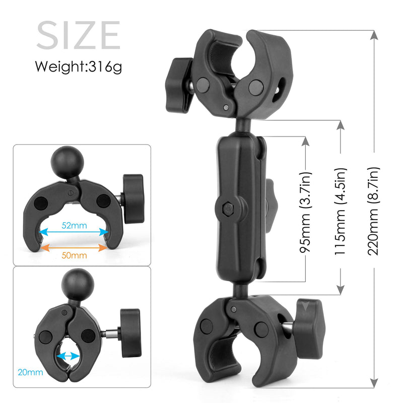 Double Super Clamp Camera Mount with Magic Arm for Chair/Photography Reflector/Light/Pole, Umbrella Clamp with 360° Rotation Double Ball Head Adapter for Golf Push Carts/Strollers/Wagons