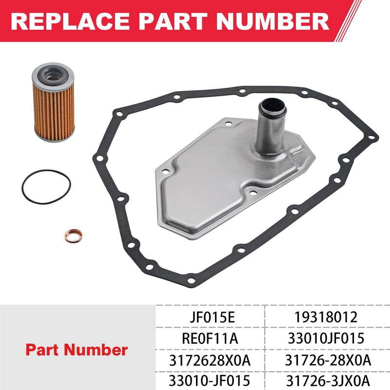 RE0F11A JF015E Transmission Filter Oil Pan Gasket Kit Fits for 2012-2019 Nissan Versa Sentra Versa Note Replaces# 33010-JF015 31726-28X0A 31726-3JX0A RE0F11A 19318012