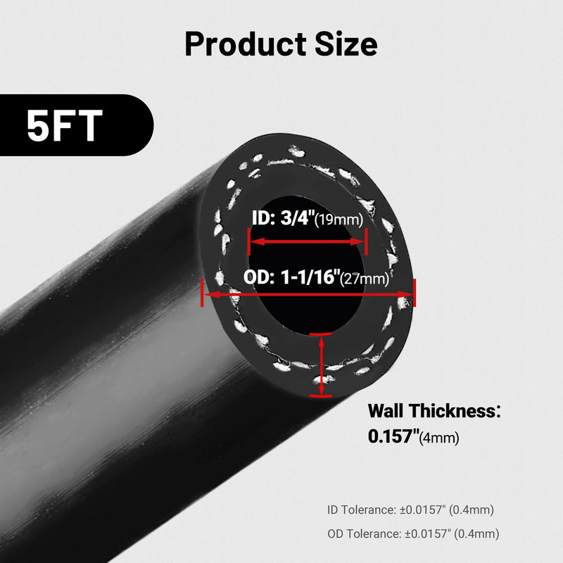 EVIL ENERGY 3/4" Silicone Heater Hose Radiator Coolant Hose Straight SAE J20R3 CLASS-A 60PSI 10FT Black 3/4 10FT
