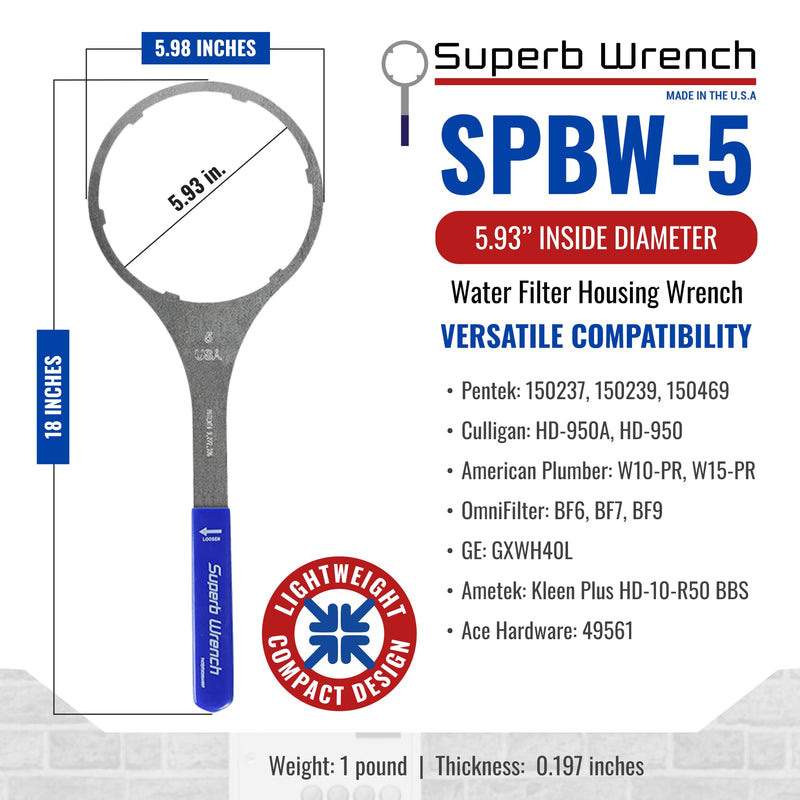 Superb Wrench SPBW-5 Heavy Duty Metal Water Filter Housing Wrench (5.93 inch Inside Diameter)