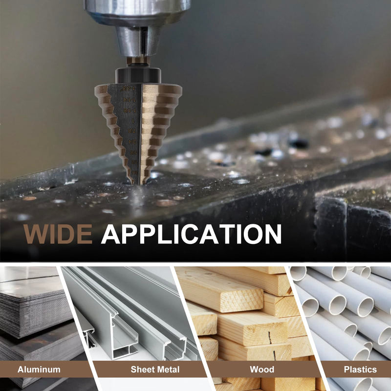 5 Pcs Step Drill Bit & 5 Pcs Countersink Drill Bit Set, Titanium High Speed Steel Step Drill Bit, 50 Sizes of Step Bits for Metal, HSS Step Bit with Aluminum Case for DIY, Multiple Hole Stepped Up Bit 11PCS Step Drill Bits Set