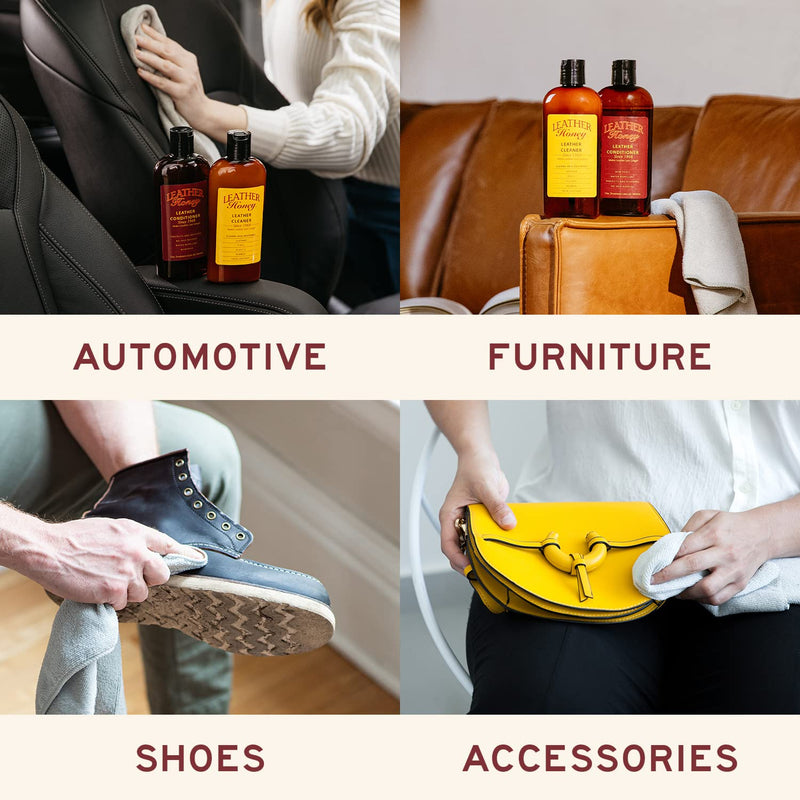 Leather Honey Leather Cleaner: Non-Toxic Leather Care Made in the USA Since 1968. Deep Cleans Leather, Faux & Vinyl - Couches, Car Seats, Purses, Tack, Shoes & Bags. Safe Any Colors & White Leather 4 Fl Oz (Pack of 1)