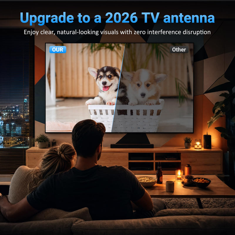 TV Antenna Indoor 2026, Digital Antenna for Smart TV for Local Channels | 3000+ Miles Long-Range Reception with Magnetic Base with Amplifier Signal Booster,Support 4K 1080p/ Older TVs TX-2052