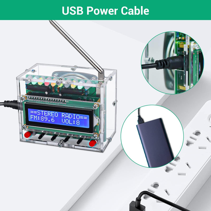 FM Radio Kit, ICSTATION Soldering Projects Radio with LED Flashing Lights DIY Radio Kit LCD1602 Display FM 87-108MHz Soldering Practice Kit for Back to School Solder Education Creative Present