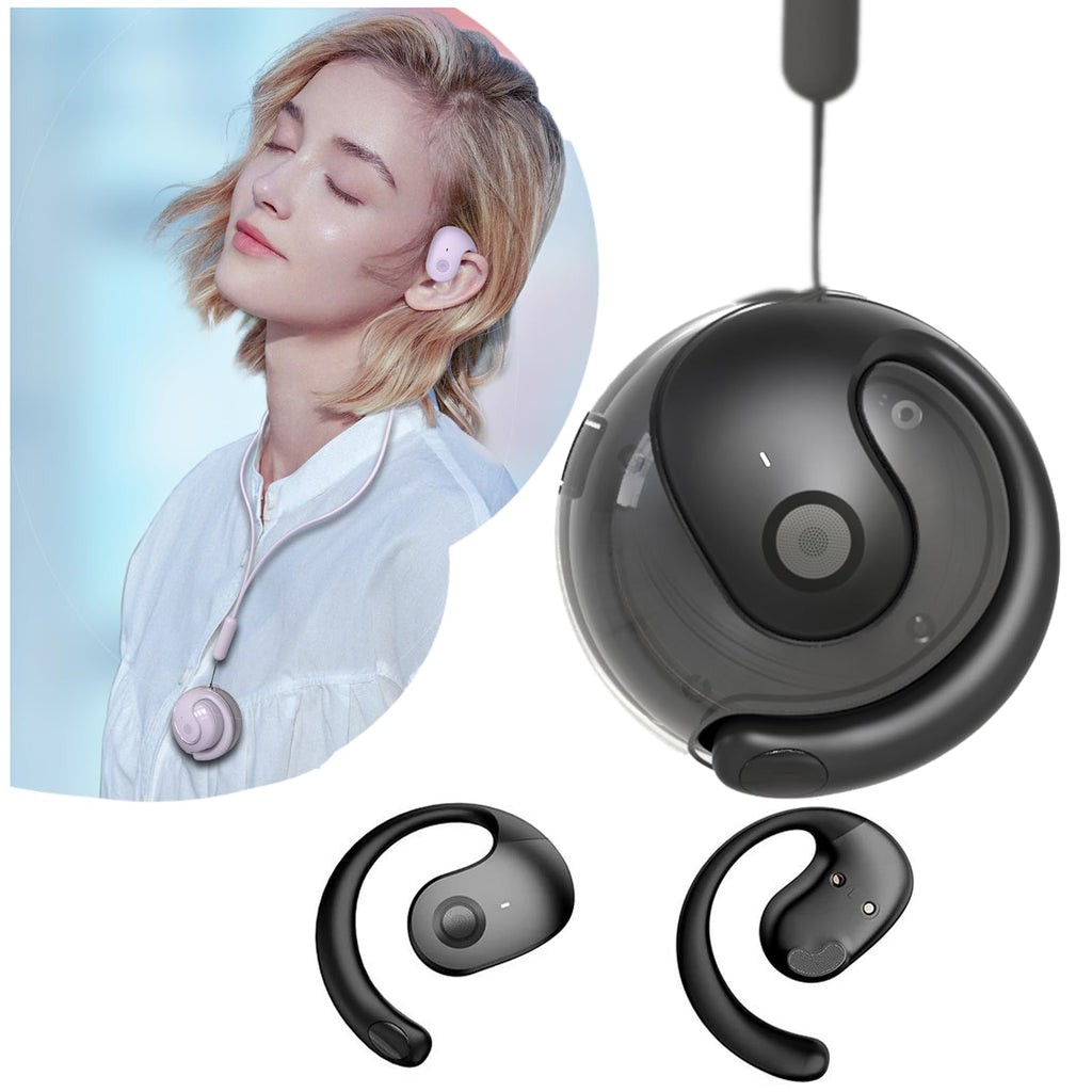 Earphone Wireless Bluetooth, OWS Hanging Bluetooth 5.4 Earphones, Open Ear Headset Ball - Portable and Comfortable, HiFi Stereo Sound Headphones Noise Cancelling Running Sport (Black) Black