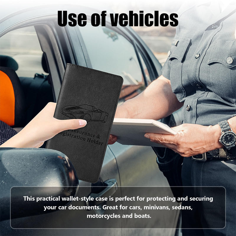 Kewucn Car Registration and Insurance Holder, Leather Auto Glove Box Organizer with Magnetic Shut, Vehicle Compartment Accessories Case for Cards, Driver License & Essential Documents Large-Black-1