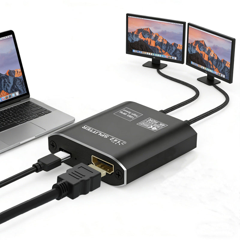 HDMI Splitter 1 in 2 Out-HDCP 2.2, 18Gbps 4K@60Hz HDR10,Splitter for Dual Monitors Support EDID Management, for Laptops/PS5/X Box/TV/Roku/PC/Monitor(1 Source to 2 Displays)