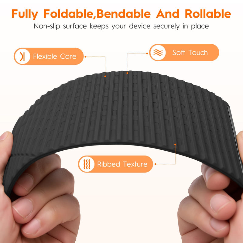 2 Pack Adjustable Foldable Silicone Phone Stand, Universal Bendable Cell Phone Tablet Holder, Portable Anti-Slip Desk Bed Phone Mount for Travel Home Office(Orange/Black) Mixed