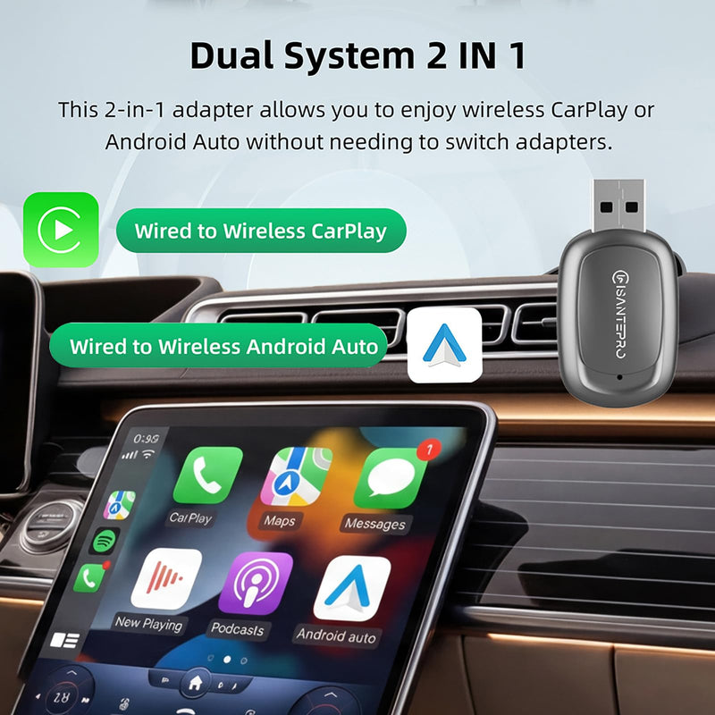2-in-1 Wireless CarPlay Adapter & Android Auto for Apple iPhone, 2026 Upgrade Mini Bluetooth Dongle Convert Wired to Wireless, Plug & Play, USB A & Type C for 2016+ Cars, iOS 10+,Android 11+