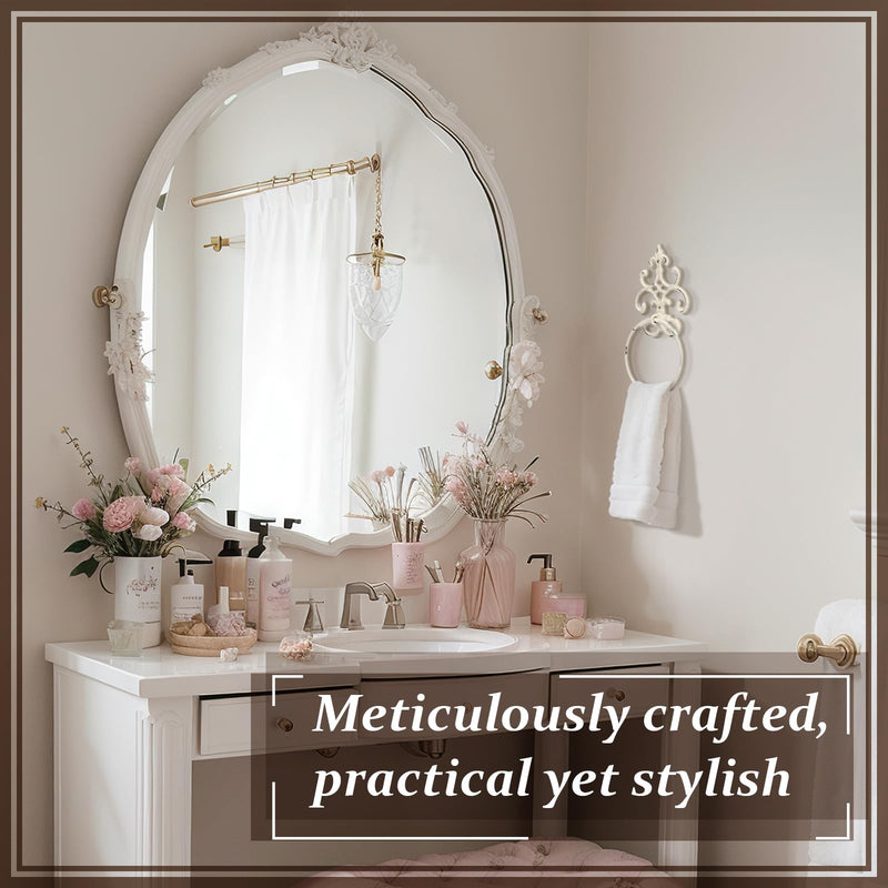 1 Pcs White Vintage Cast Iron Solid Towel Ring Fleur De Lis Design Antique Towel Holder for Bathroom Kitchen Accessories Wall Mounted Christmas Party Gifts 8.5 x 4.7 Inches 1