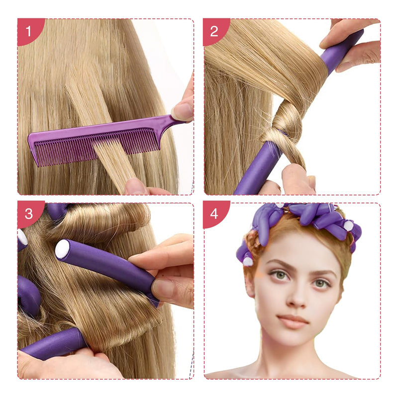 20 PCS Flexible Hair Curler, 9.45" Bendy Hair Rollers, Durable Foam Curler Roller, Heatless Curlers for Long, Short Hair, DIY Sleeping Styling Hairdressing, Hair Salon (Pink&Purple) Pink&Purple