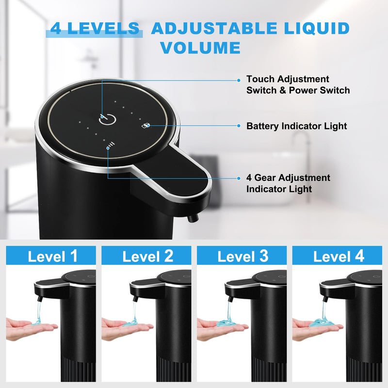 Automatic Soap Dispenser, 2 Pack Black Touchless Liquid Soap Dispenser for Bathroom, 13.5 Fl Oz Plastic Electric Auto Dish Soap Dispensers Wall Mount for Kithcen with Adjustable Volume