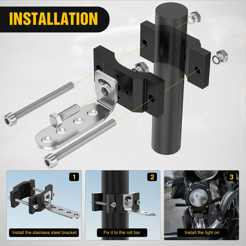 Nilight Motorcycle Light Bar Tube Clamp Bracket Fit from 0.7 to 2Inch Round Tubes Mounting Brackets Offroad LED Light Pods Front Fork Lights Roof Rack Bumper ATV UTV 0.7-2" bar tube clamp