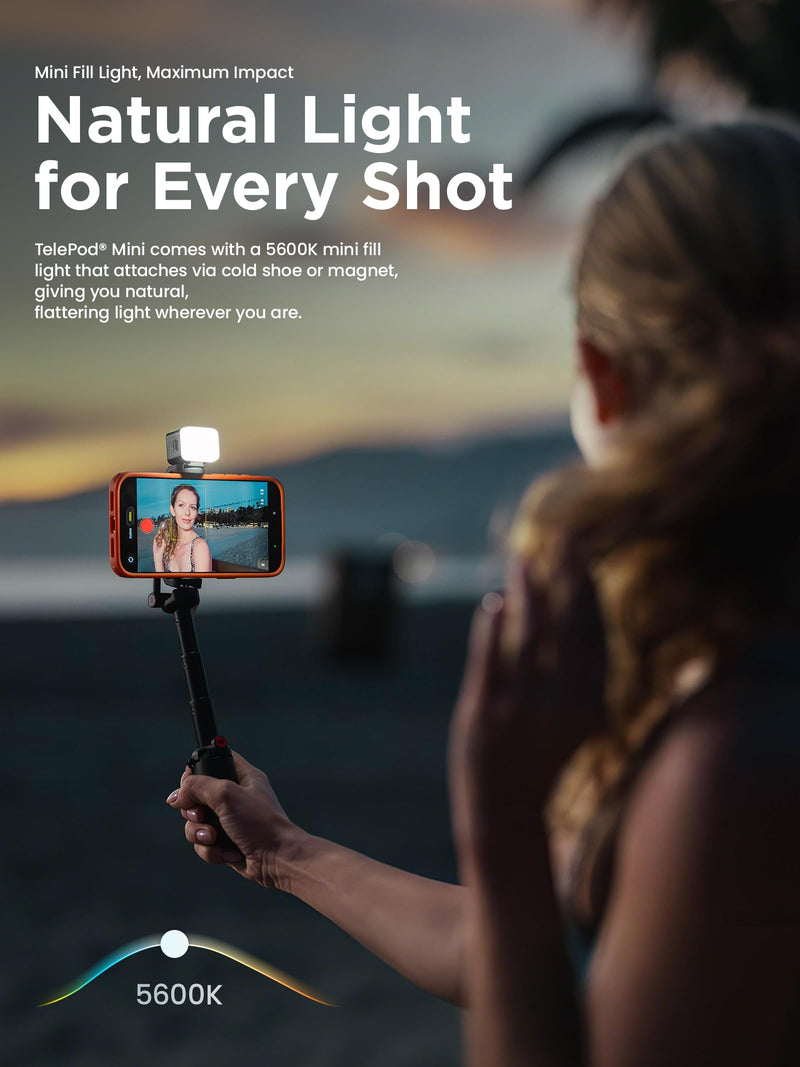 JOBY TelePod Mini Mini Selfie Stick Tripod with Bluetooth Remote | Compact Portable Phone Tripod, Extendable Hand Grip & Desktop Stand, Horizontal/Vertical Phone Holder, Dual Cold Shoe Mounts