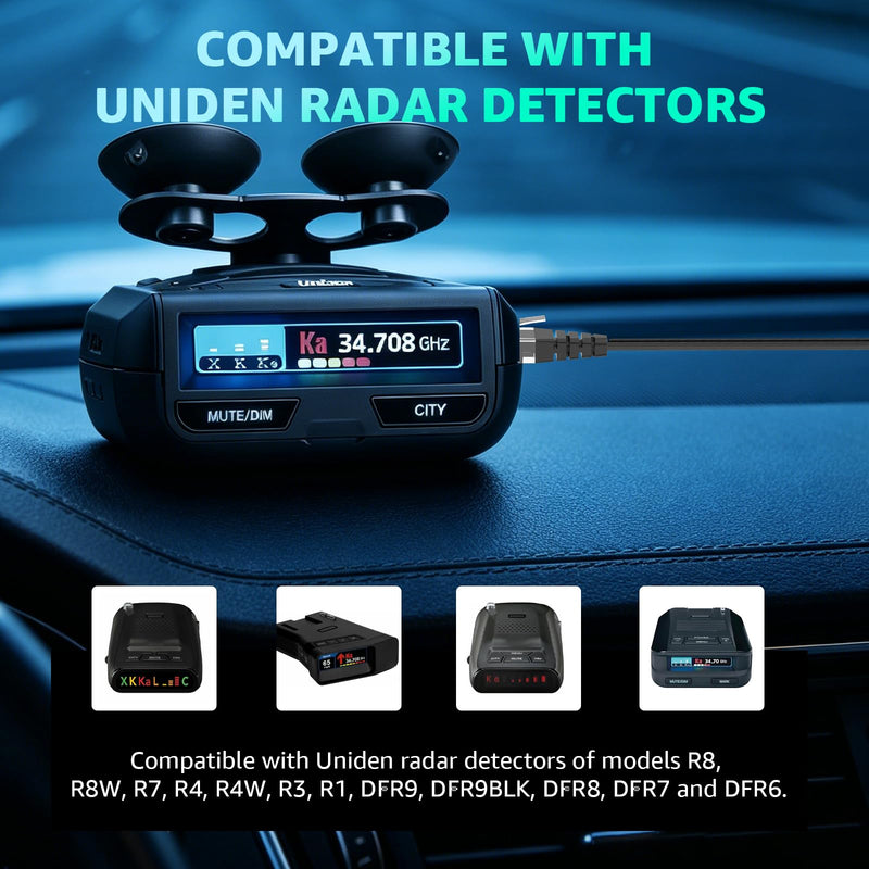 Radar Detector Smart Hardwire Kit for Uniden RDA-HDWKT with Mute Button | for Uniden Smart Cord Modle R8w R8 R7 R4w R4 R3 R1 etc. LED Alerts & Adhesive Velcro Strips