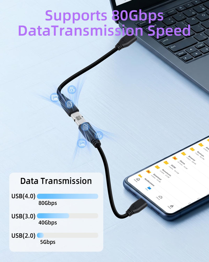 80Gbps USB C Female to Female Coupler Adapter 16K 240W | 80Gbps data & 16K video, 240W PD 3.1 fast charge, mini coupler aluminum design, universal for laptop phone, 5-pack